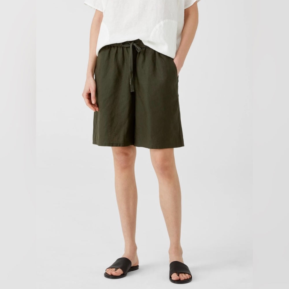 Eileen Fisher Organic Linen Drawstring Shorts Black Size Large - Picture 2 of 12